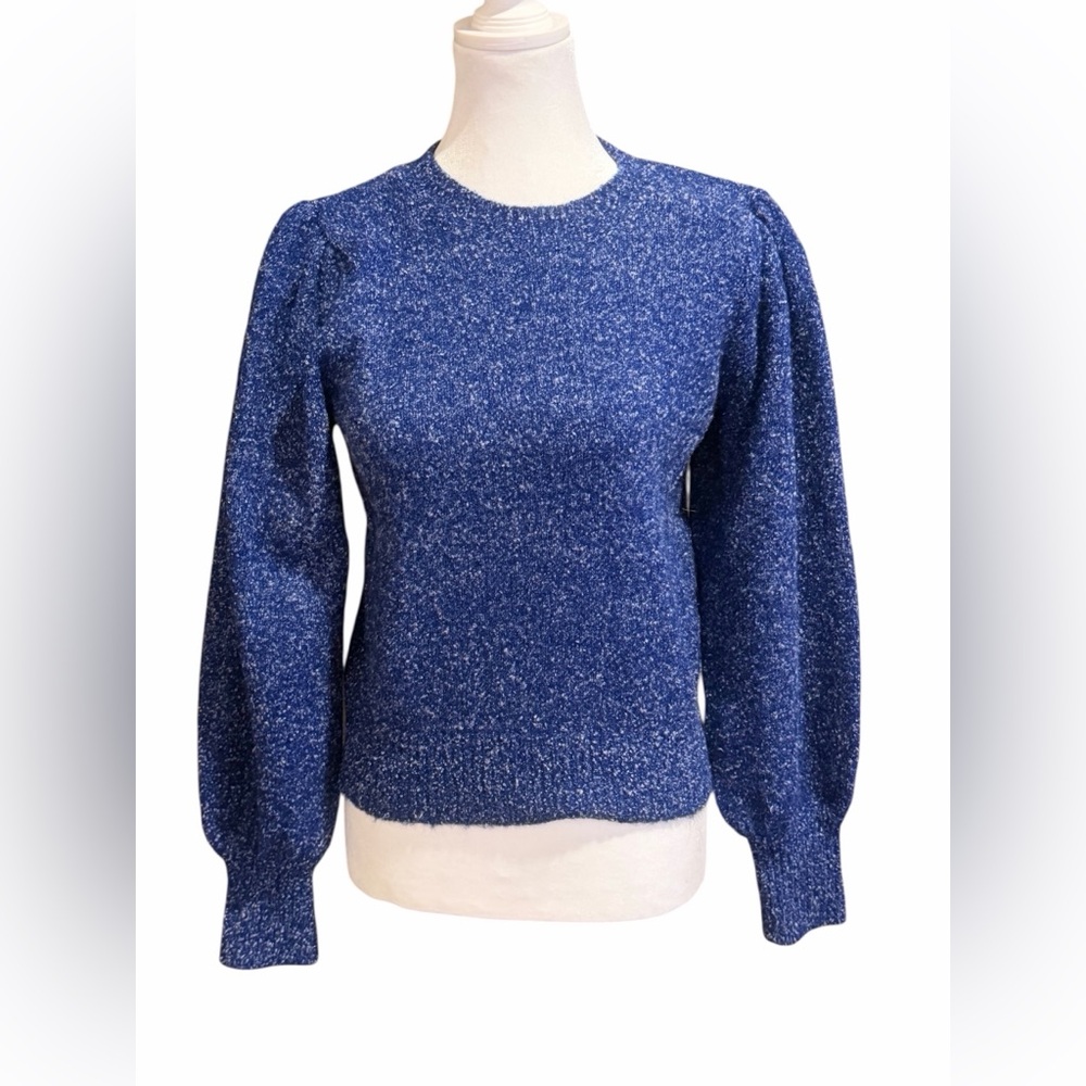 Robertson & Rodeo Blue Marbled Puff Sleeve‎ Sweater Crew Neck S